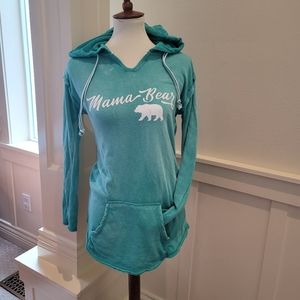 Mama Bear hoodie. Super comfy distressed fabric, teal in color.